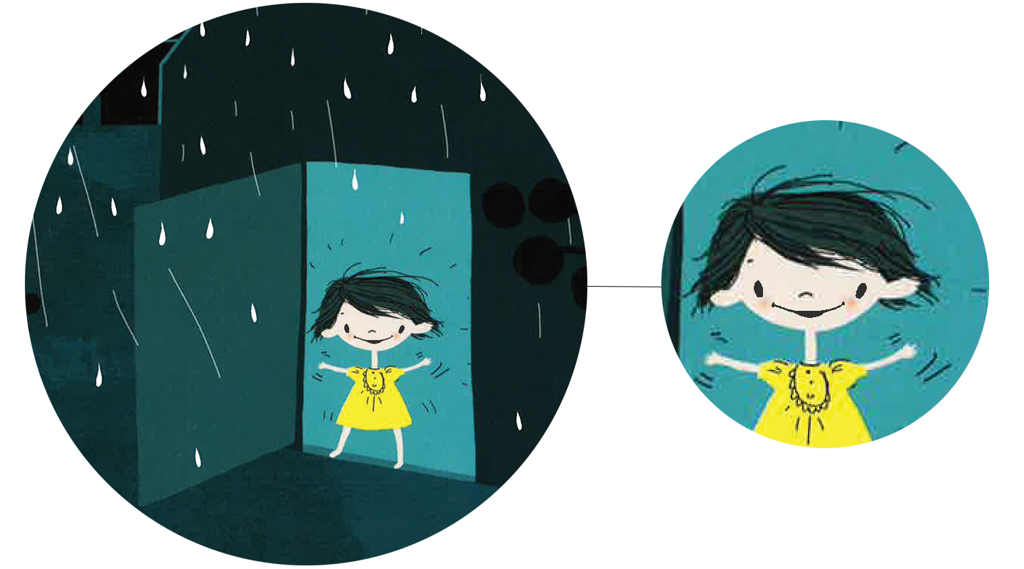 To ulike utsnitt av jente som står i døra og ser på regnet